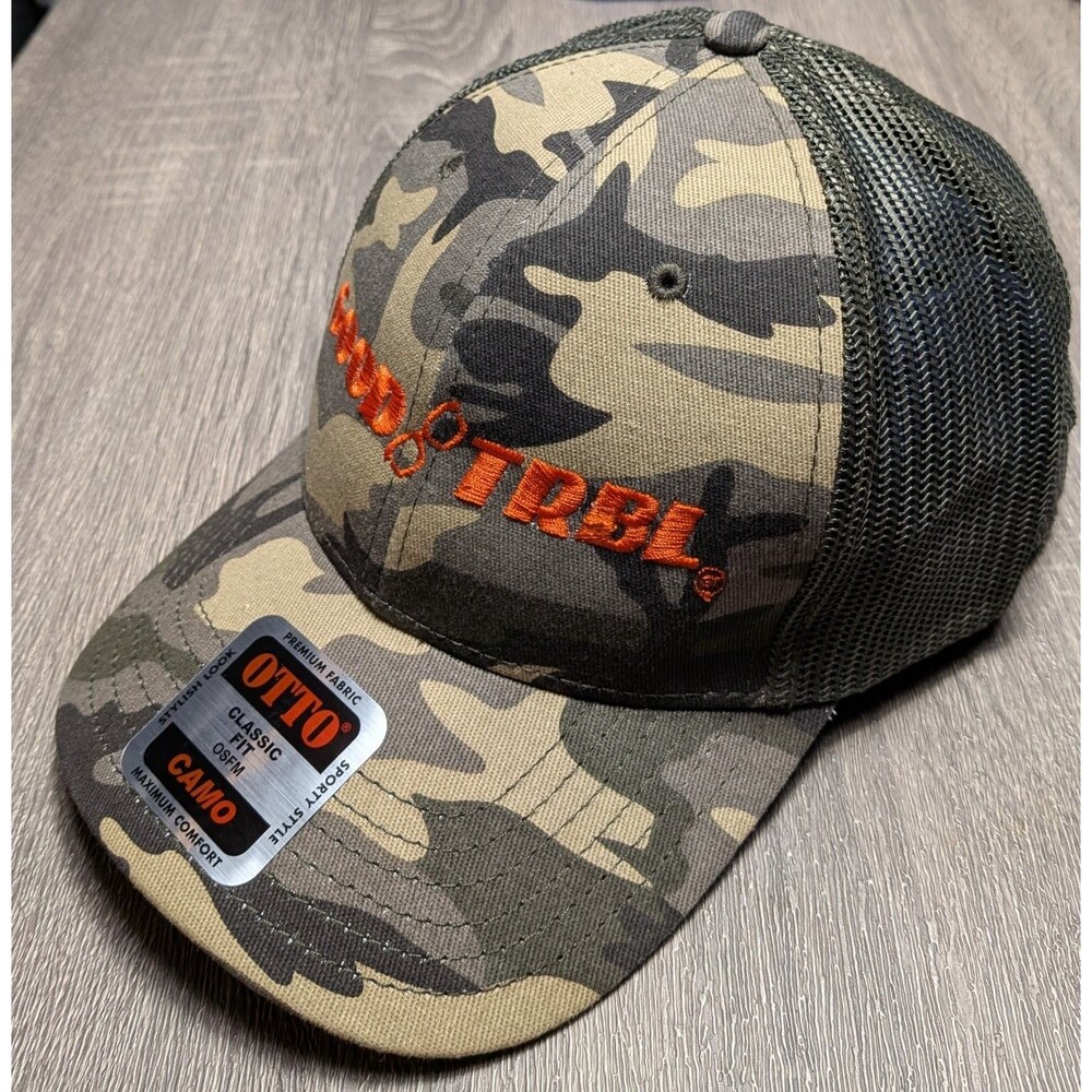 GOOD TRBL Camo Mesh Trucker Hat Snapback Otto Cap One Size Streetwear Y2K